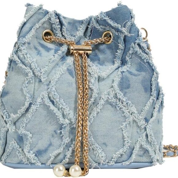 Handbags - Small Denim Bucket Bag, Jean Purses for Women Denim Crossbody Bags Hobo Bag Draw